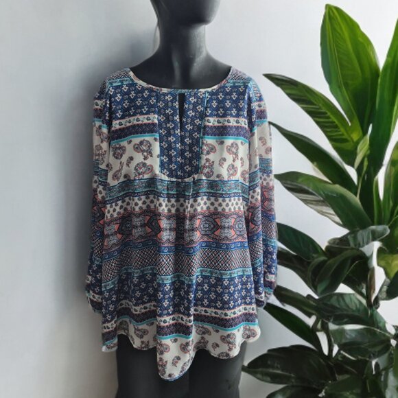 Blue Paisley Sheer Boho Chic Top - Picture 1 of 5